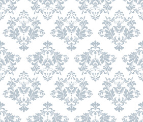 Wallpaper in the style of Baroque. White and gray floral ornament. Seamless vector background. Graphic pattern for fabric, wallpaper, packaging. Ornate Damask flower illustration
