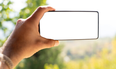 Empty Phone Screen with Blurred Green Background