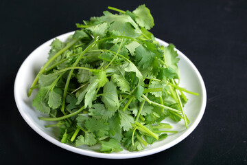 お皿に盛られた大量のパクチー（香菜・coriander）