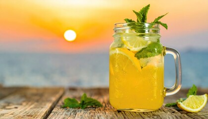 Refreshing Lemonade in Mason Jar at Sunset