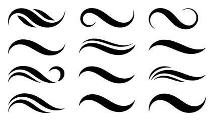 Collection of 12 Black Swirls and Flourishes on White Background