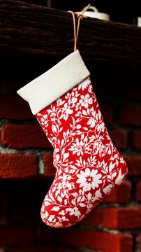 Festive Red and White Christmas Stocking Hanging by the Fireplace in a Cozy Home
