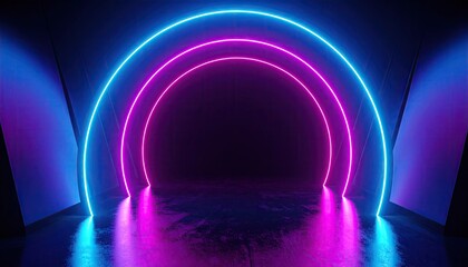 Cyan Magenta Neon Tube Halo Corridor