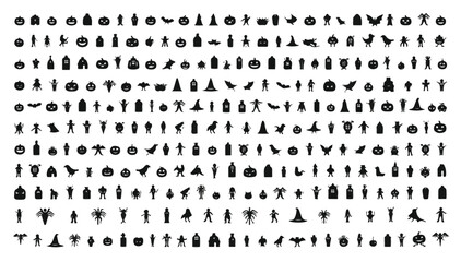 Collection of Halloween silhouette icons and characters.