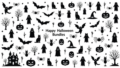 Collection of Halloween silhouette icons and characters.