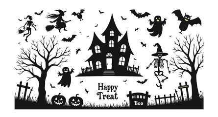 Collection of Halloween silhouette icons and characters.