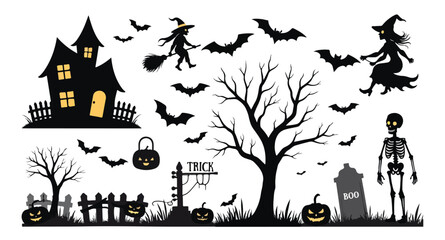 Collection of Halloween silhouette icons and characters.