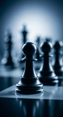 A dark pawn stands prominently on a chess board, ready for strategic battle.