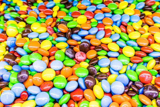 Colorful chocolate dragees in vibrant array