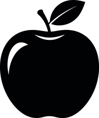 Simple black silhouette of a ripe apple with a stem and leaf symbolizing freshness and health vector