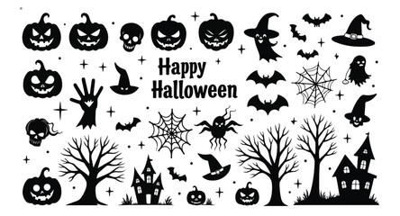 Collection of Halloween silhouette icons and characters.