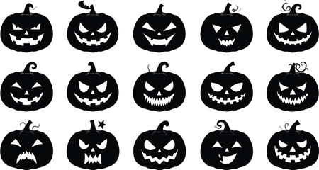 Collection of Halloween silhouette icons and characters.