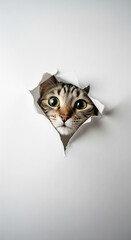 Curious Cat Peeking Through Torn Paper