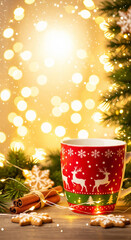 Cozy Christmas Mug with Festive Decorations and Lights