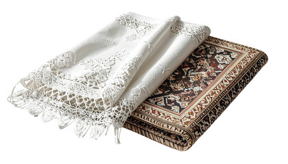 Two variations of Islamic taqiyah cap stacks highlighting texture and craftsmanship isolated on transparent background.