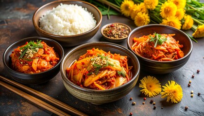 Dandelion Kimchi, Korean food. 