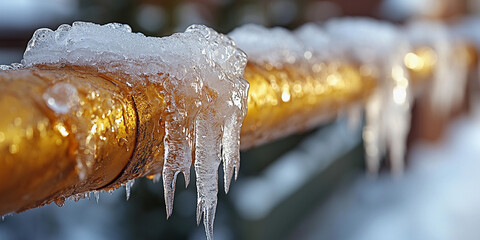 Fototapeta premium Frozen water pipe with icicles in a cold setting Generative AI