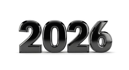 Black metallic 2026 year number isolated on white background for upcoming event