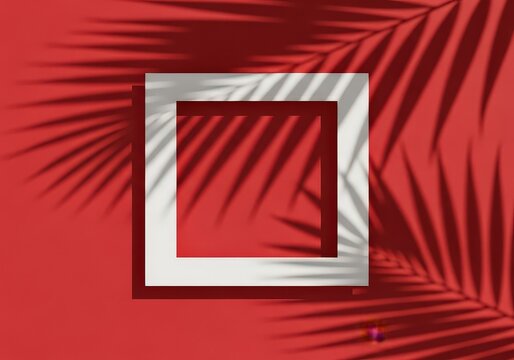 Tropical Palm Leaves Shadow Overlay on Red Box - Summer Vacation Vibe