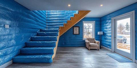 Fototapeta premium Wall insulation with batten and wood stud in home setting Generative AI