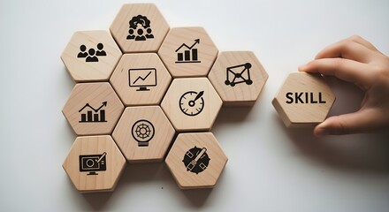 Building skills with hexagonal blocks and business icons