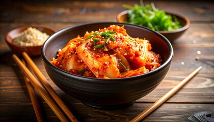 Fresh house made kimchi with chopsticks 