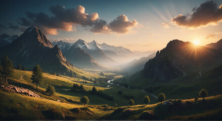 sunset in the mountains