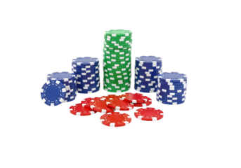 Colorful poker chips arranged in a visually appealing composition, suggesting games of chance and leisure