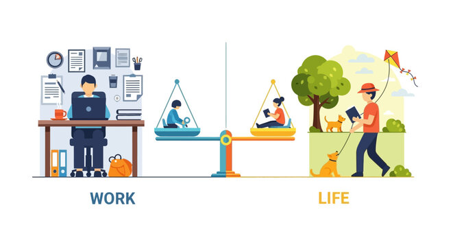 Balancing work and life Illustrating the contrast between professional duties and personal leisure activities