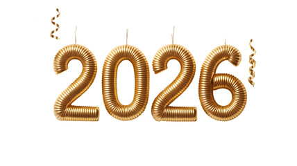 Fototapeta premium Ring in the New Year with festive golden 2026 balloons and confetti, isolated on white background.