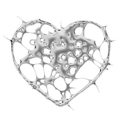 abstract bio-metallic chrome heart, intricate organic network, futuristic concept 3d render.