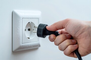 hand insert plug into wet socket. Electric safety warning