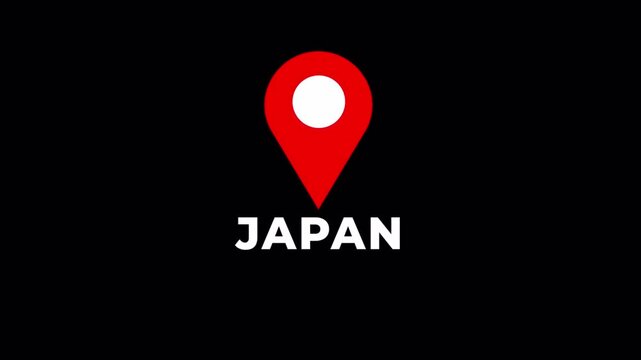 Japan location marker animation with transparent background