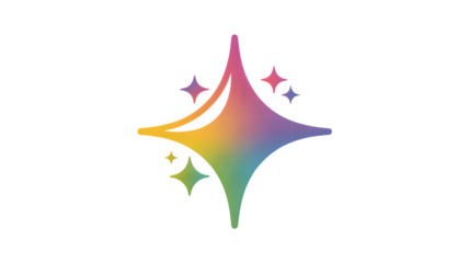 Rainbow sparkle bursts celebrating joy and success, isolated on white background.