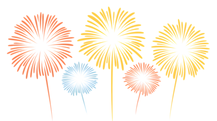 Fireworks explode in colorful celebration, perfect for holidays like Christmas and New Year 2026, isolated on white background.