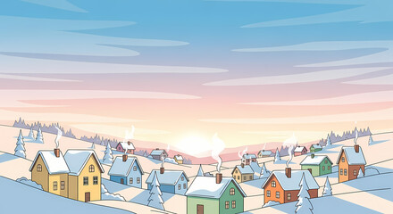 Peaceful coastal town by the sea with colorful houses and calm waves. Perfect for vacation and seaside illustrations.