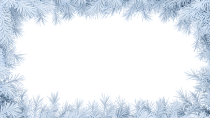 Frosted branches frame a festive holiday or winter scene, isolated on white background.