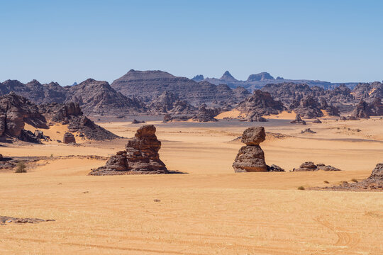 Akakus desert landscape with rock formations