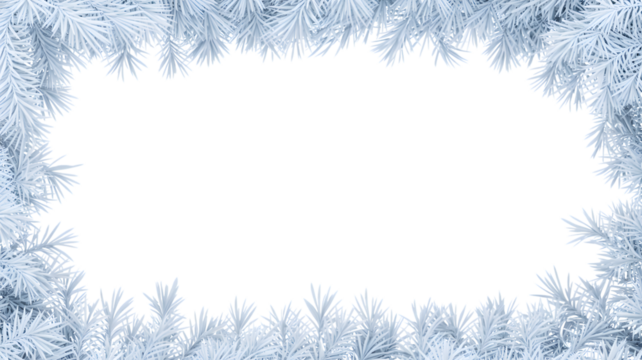 Frosted branches frame a festive holiday or winter scene, isolated on white background.