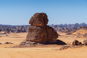 Majestic rock formations in Akakus desert landscape