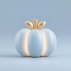 3D Pumpkin Object with Gold Stem in Soft Blue Pastel Tone