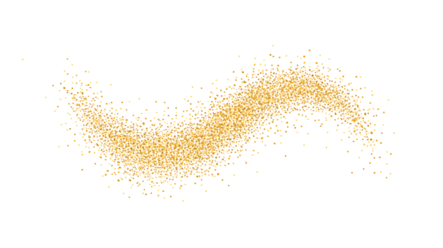Golden glitter wave sparkles with elegance design, isolated on white background.
