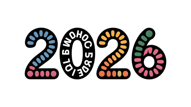 Colorful 2026 numbers celebrate new beginnings, isolated on white background.