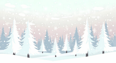 Soft pastel winter forest landscape with snowy trees and gentle gradient sky. Perfect for minimalist seasonal designs.
