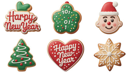 Fototapeta premium Christmas New Year cookies celebrate holidays with sweet treats, isolated on white background.