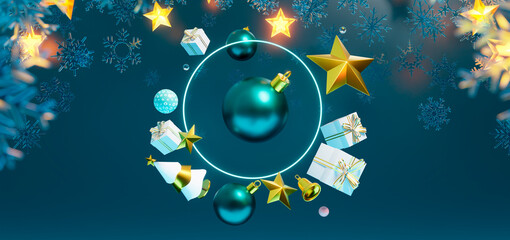 3d rendering christmas holiday gifts and ornaments minimalist design concept