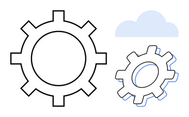 Two interconnected gears alongside a cloud emphasize teamwork, automation, cloud computing, and system development. Ideal for productivity, engineering, IT, collaboration, integration