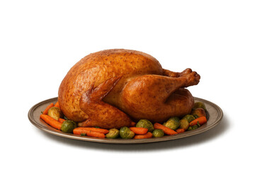 Roast turkey platter with carrots and brussels sprouts, ready for thanksgiving or holiday dinner feast