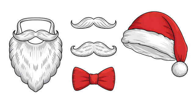 Santa accessories for holiday fun, isolated on white background.