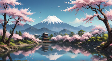 japanese garden at sunset